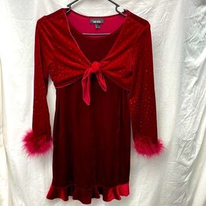 Amy Byer suede faux fur sleeves dress girl sz 16